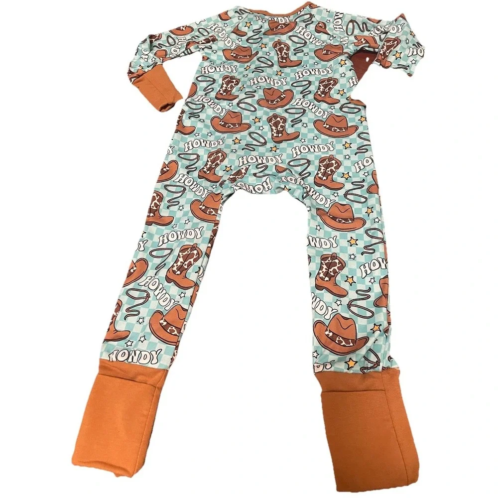 Boutique Cowboy Baby Sleeper 12-18 Months Western Rodeo Bamboo Pajamas Howdy Zip